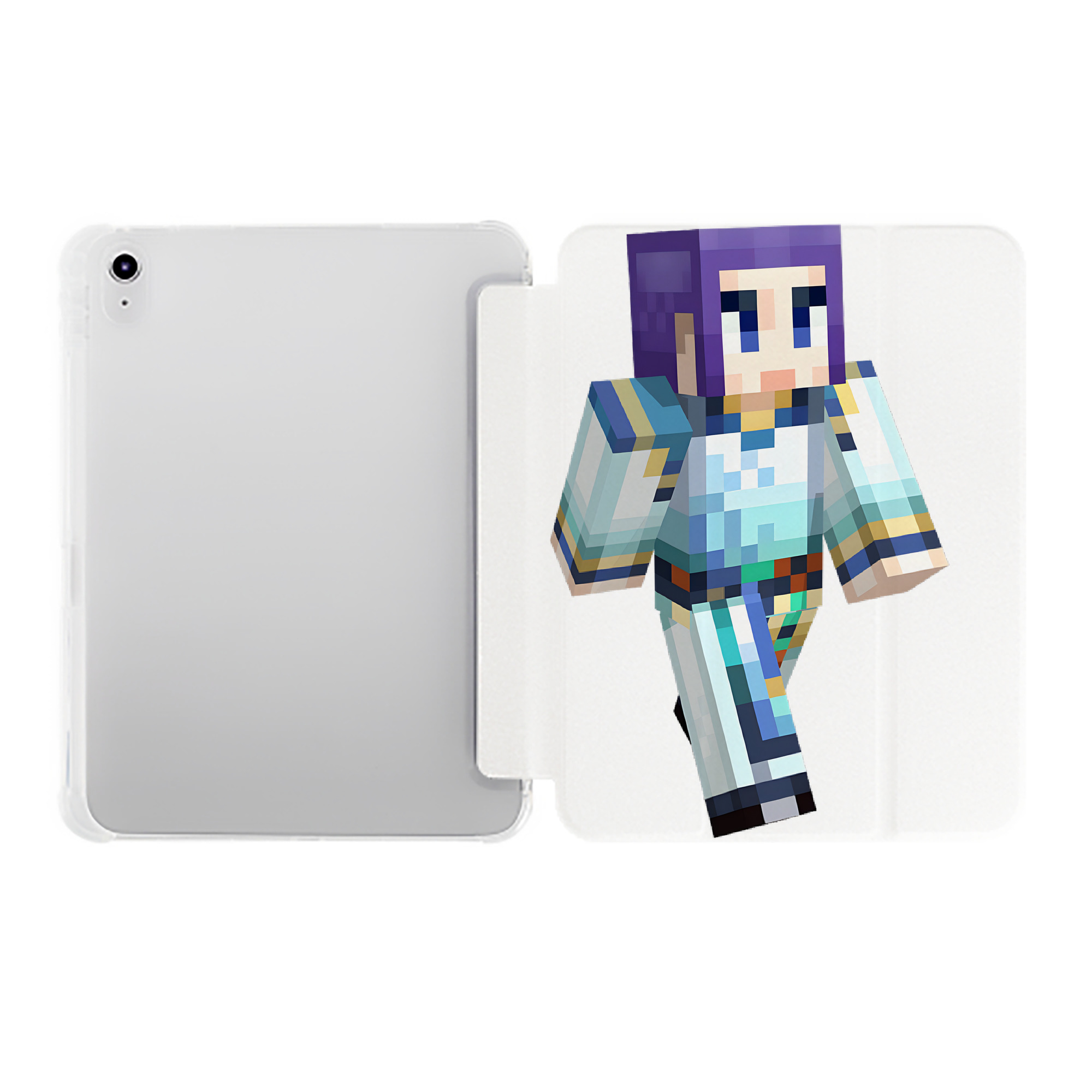 （画像用） マインクラフト ブロックの世界 Minecraft MC Block world IPad ケース ペン収納付き 三つ折りスタンド PUレザー×シリコン 対応機種9.5/10.5/10.9インチ